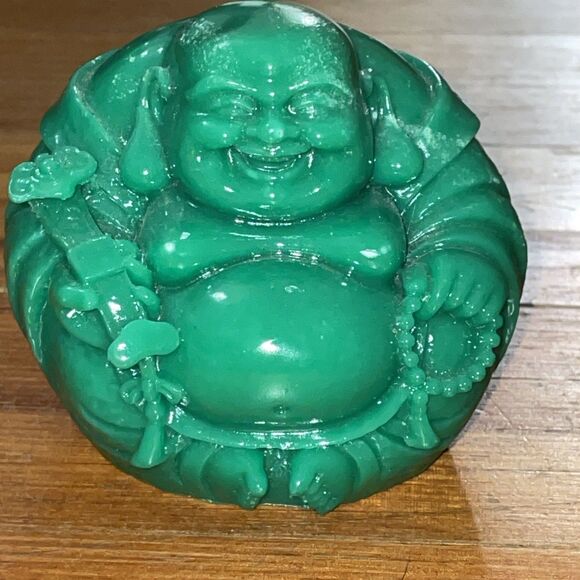 Green Laughing Buddha Figurine Resin Prosperity Statue Good Luck Decor - Picture 2 of 16